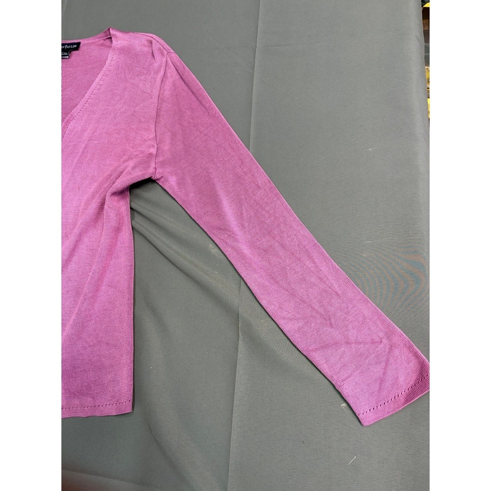 Ann Taylor 100% Silk Cardigan Sweater Purple V-Neck Long Sleeve Large Orchid - Picture 13 of 16